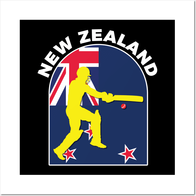 New Zealand Cricket Batsman New Zealand Flag Wall Art by DPattonPD